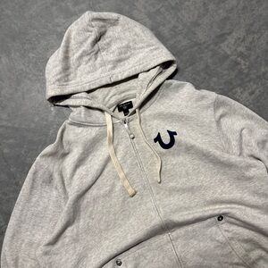 True Religion Light Gray Zip-Up Hoodie